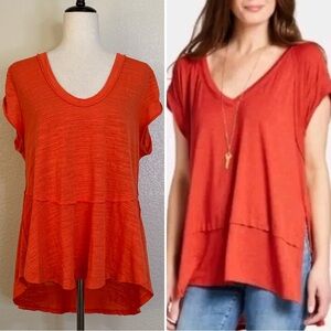 Free People We The Free The Voyage Red Oversized V-neck Tee, Sz Small